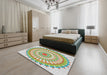 Machine Washable Transitional Khaki Green Rug in a Bedroom, wshpat1915