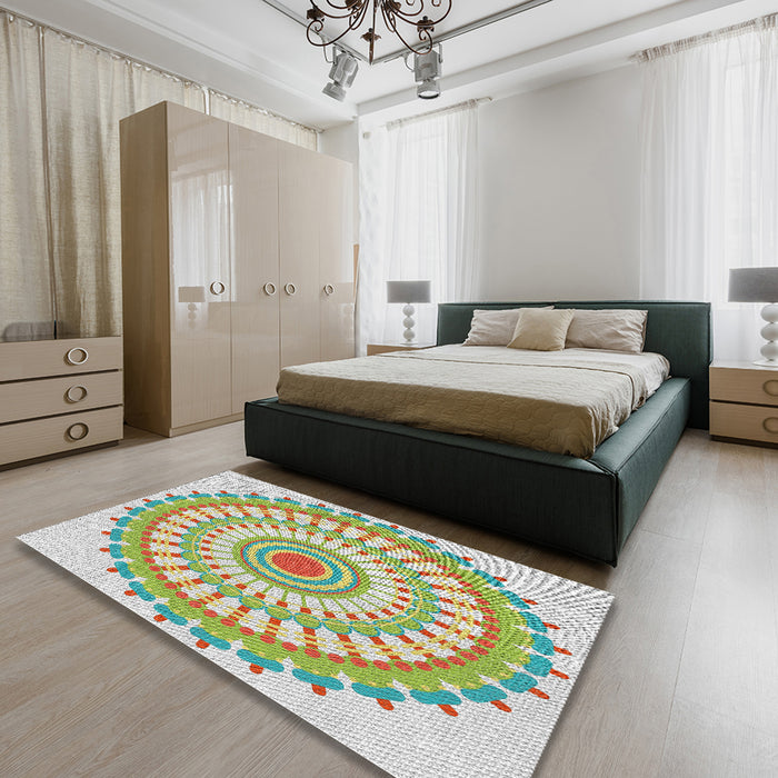 Machine Washable Transitional Khaki Green Rug in a Bedroom, wshpat1915