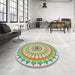 Round Machine Washable Transitional Khaki Green Rug in a Office, wshpat1915