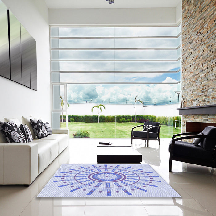 Square Patterned Lavender Blue Rug in a Living Room, pat1916blu