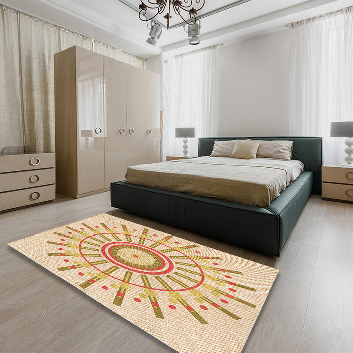 Patterned Golden Blonde Gold Rug in a Bedroom, pat1916org