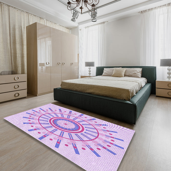 Round Machine Washable Transitional Purple Rug in a Office, wshpat1916pur