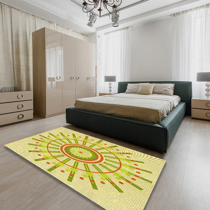 Patterned Orange Gold Rug in a Bedroom, pat1916yw
