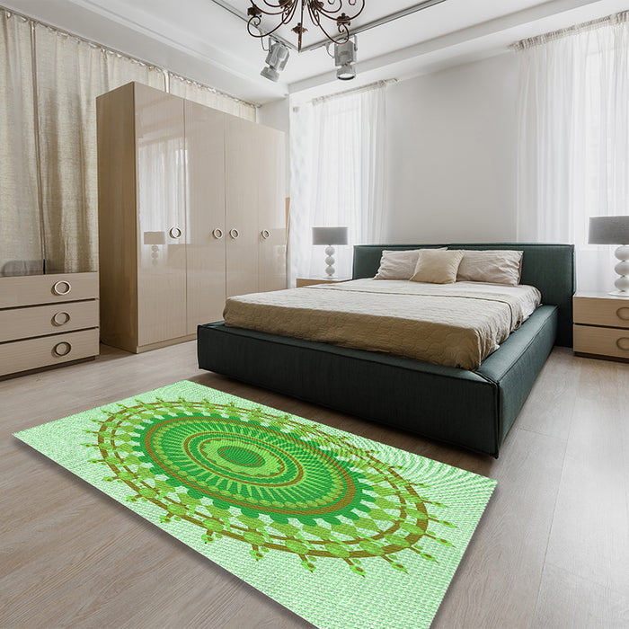 Round Machine Washable Transitional Jade Green Rug in a Office, wshpat1917grn
