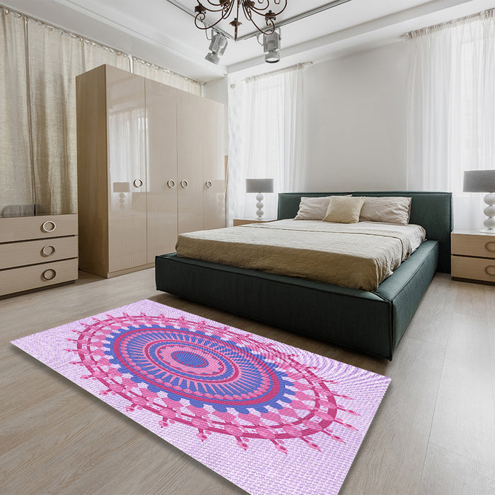 Patterned Mauve Purple Rug in a Bedroom, pat1917pur