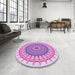 Round Patterned Mauve Purple Rug in a Office, pat1917pur