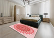 Patterned Deep Rose Pink Rug in a Bedroom, pat1917rd