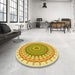 Round Patterned Dark Golden Brown Rug in a Office, pat1917yw