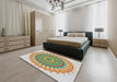 Machine Washable Transitional Light Jade Green Rug in a Bedroom, wshpat1917