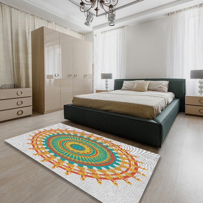 Machine Washable Transitional Light Jade Green Rug in a Bedroom, wshpat1917