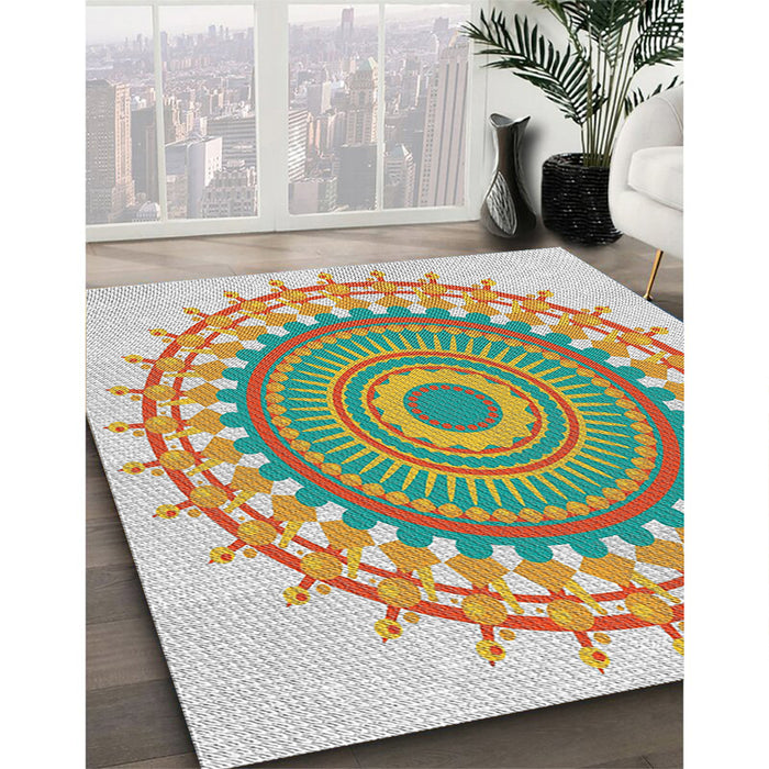 Patterned Light Jade Green Novelty Rug in Family Room, pat1917