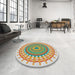 Round Machine Washable Transitional Light Jade Green Rug in a Office, wshpat1917