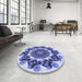 Round Patterned Deep Periwinkle Purple Rug in a Office, pat1918blu