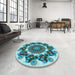 Round Patterned Blue Rug in a Office, pat1918lblu