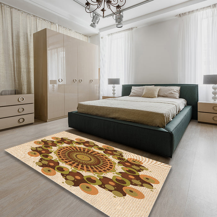 Patterned Mahogany Brown Rug in a Bedroom, pat1918org
