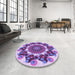 Round Patterned Dark Orchid Purple Rug in a Office, pat1918pur