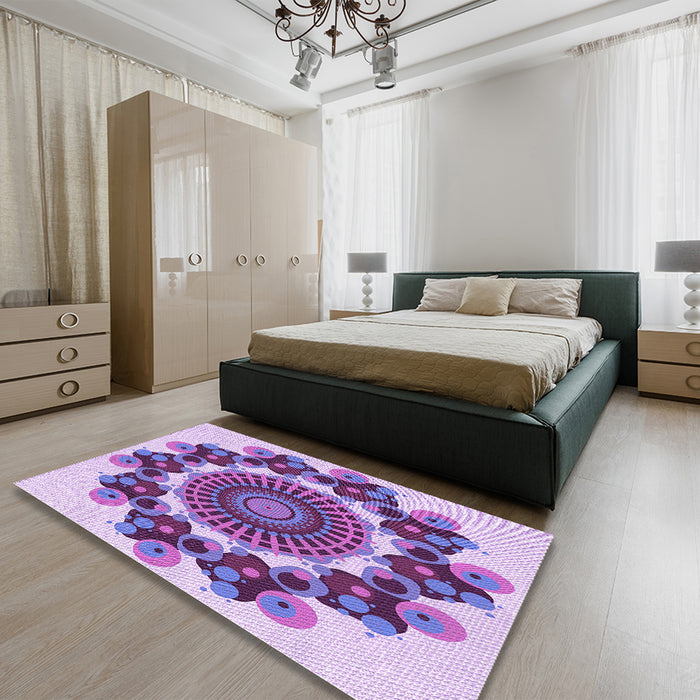 Round Machine Washable Transitional Dark Orchid Purple Rug in a Office, wshpat1918pur
