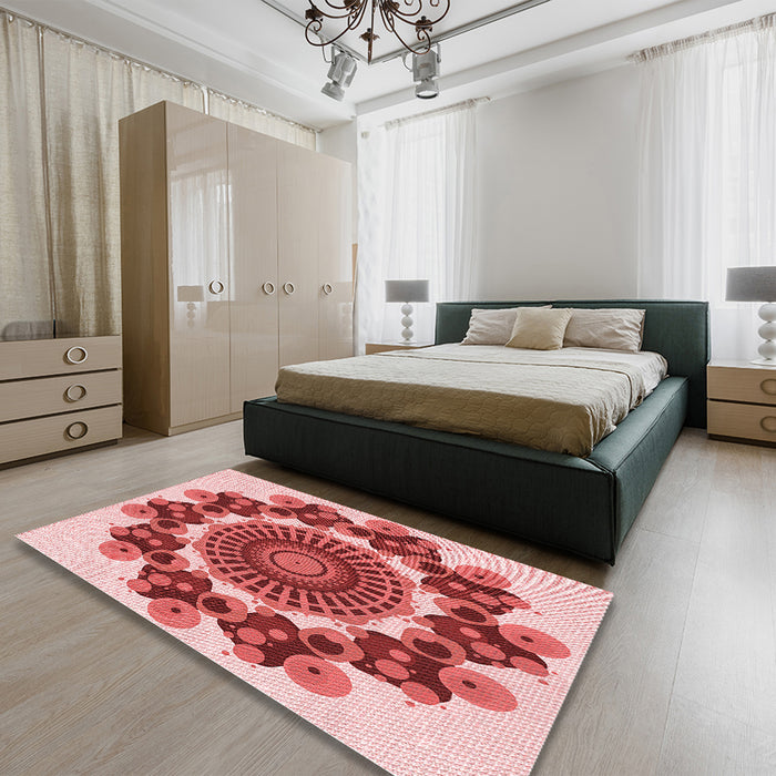 Patterned Pastel Pink Rug in a Bedroom, pat1918rd