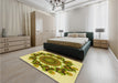 Patterned Dark Yellow Green Rug in a Bedroom, pat1918yw