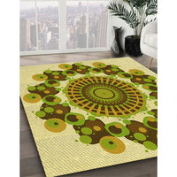 Patterned Dark Yellow Green Rug, pat1918yw