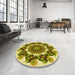 Round Patterned Dark Yellow Green Rug in a Office, pat1918yw