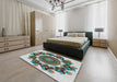 Machine Washable Transitional Powder Blue Rug in a Bedroom, wshpat1918