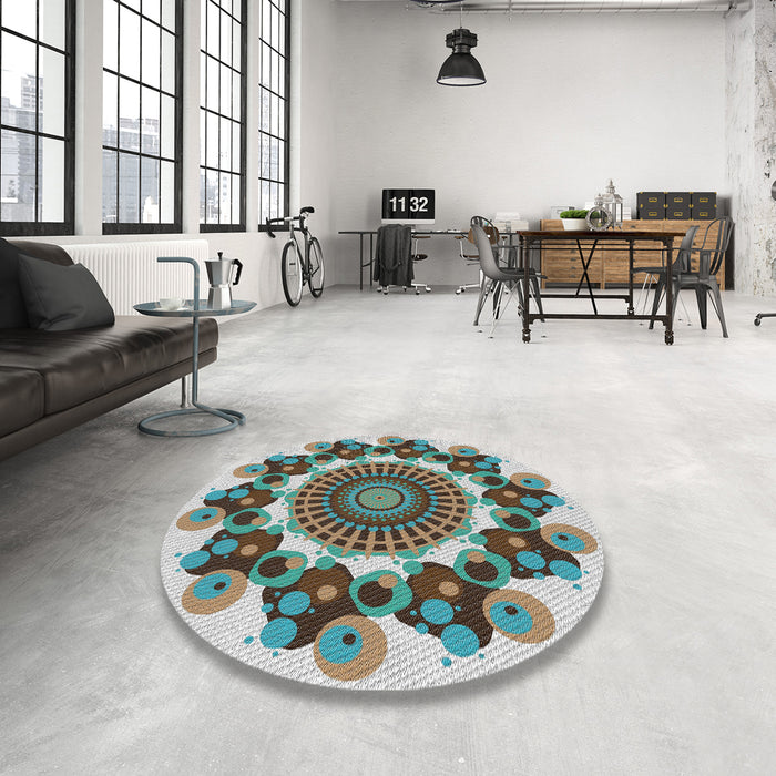 Round Patterned Powder Blue Novelty Rug in a Office, pat1918