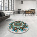 Round Patterned Powder Blue Novelty Rug in a Office, pat1918