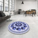 Round Patterned Blue Rug in a Office, pat1919blu