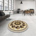 Round Patterned Khaki Gold Rug in a Office, pat1919brn