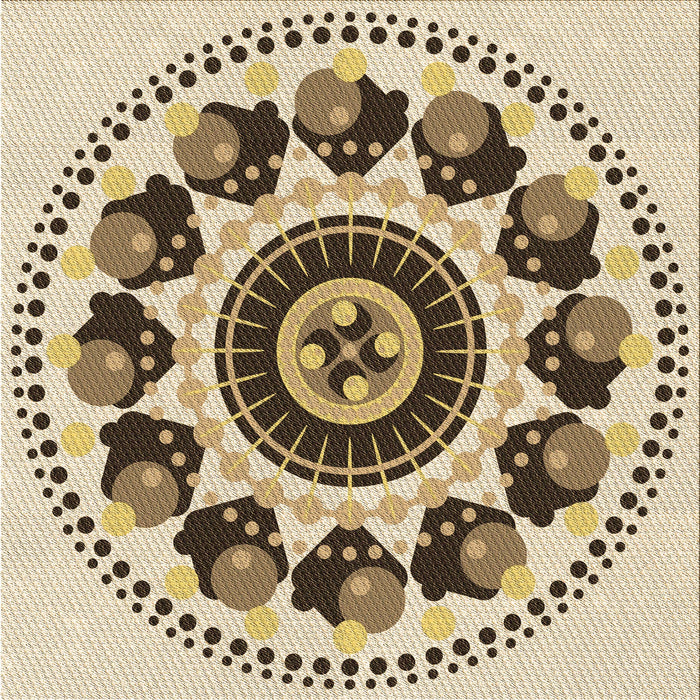 Round Patterned Khaki Gold Rug, pat1919brn