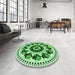 Round Patterned Green Rug in a Office, pat1919grn