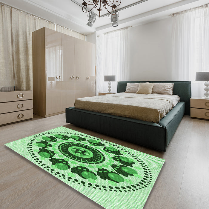 Round Machine Washable Transitional Green Rug in a Office, wshpat1919grn