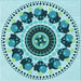 Round Machine Washable Transitional Dark Cyan Green Rug, wshpat1919lblu