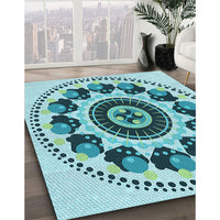 Patterned Dark Cyan Green Rug, pat1919lblu