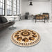 Round Patterned Khaki Gold Rug in a Office, pat1919org