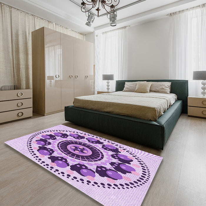 Patterned Blossom Pink Rug in a Bedroom, pat1919pur