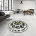 Round Patterned Gray Novelty Rug in a Office, pat1919