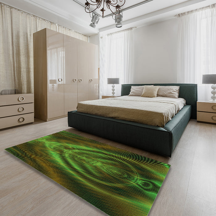 Round Machine Washable Transitional Dark Lime Green Rug in a Office, wshpat192grn