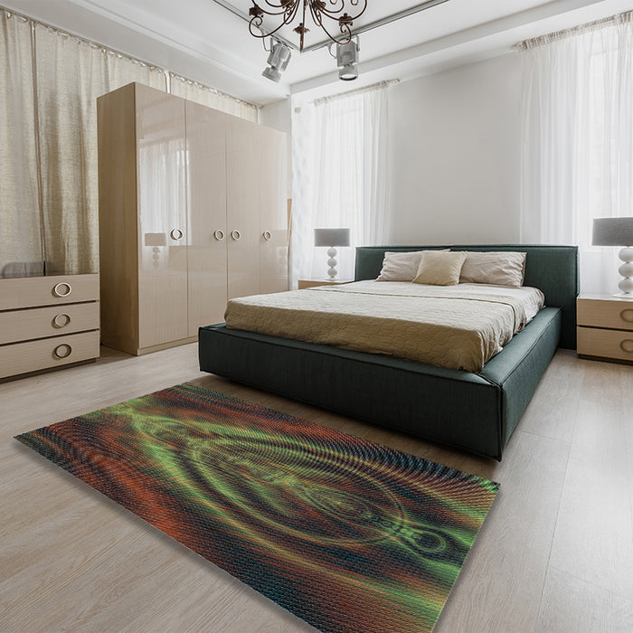 Round Machine Washable Transitional Fern Green Rug in a Office, wshpat192lblu