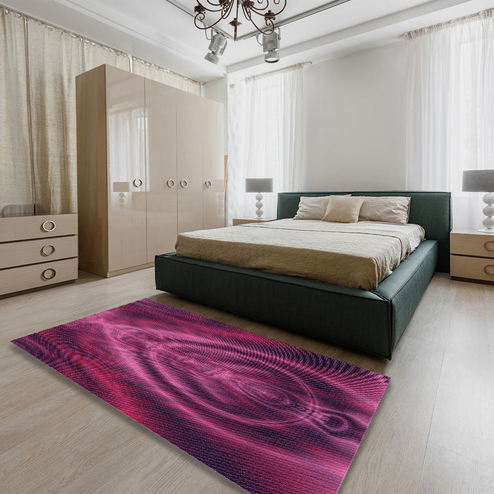 Round Machine Washable Transitional Medium Violet Red Pink Rug in a Office, wshpat192pur