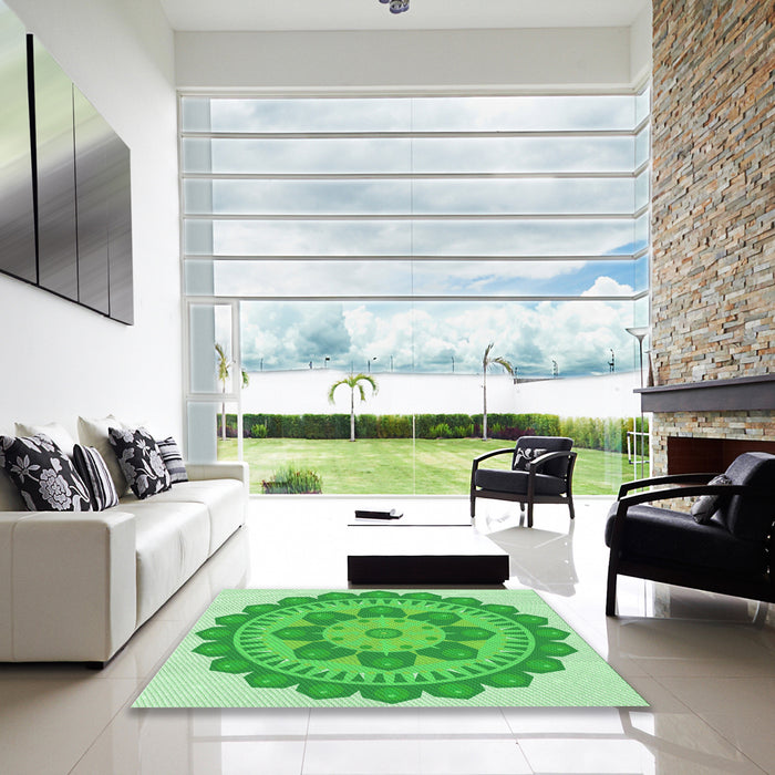 Square Patterned Green Rug in a Living Room, pat1920grn