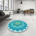 Round Patterned Light Sea Green Rug in a Office, pat1920lblu