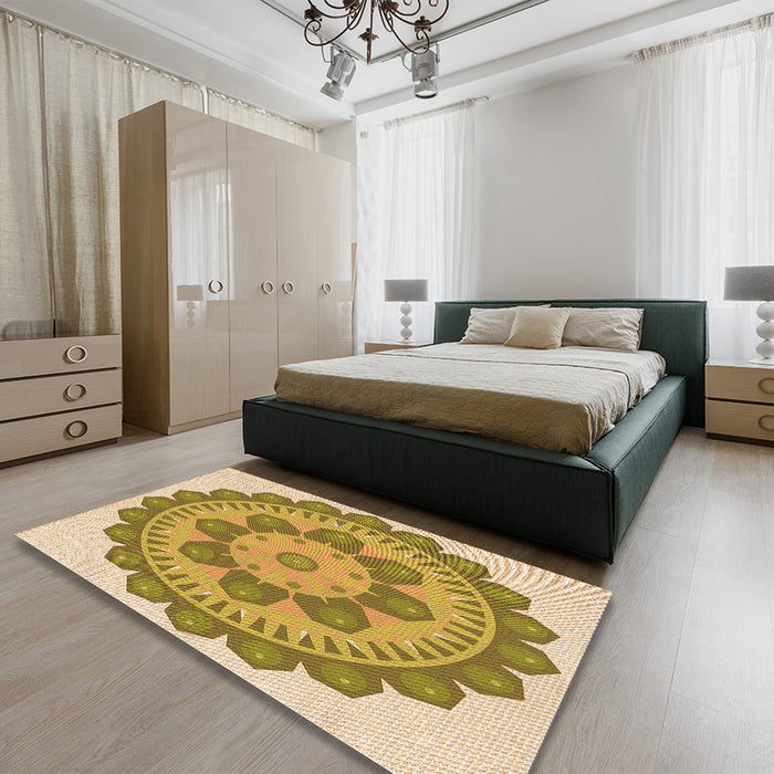 Patterned Dark Bisque Brown Rug in a Bedroom, pat1920org