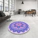 Round Patterned Medium Slate Blue Rug in a Office, pat1920pur