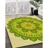 Patterned Dark Yellow Green Rug, pat1920yw