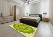 Patterned Dark Yellow Green Rug in a Bedroom, pat1920yw