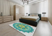 Patterned Sea Green Novelty Rug in a Bedroom, pat1920