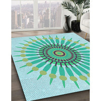 Patterned Aquamarine Green Rug, pat1921lblu