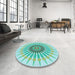 Round Patterned Aquamarine Green Rug in a Office, pat1921lblu